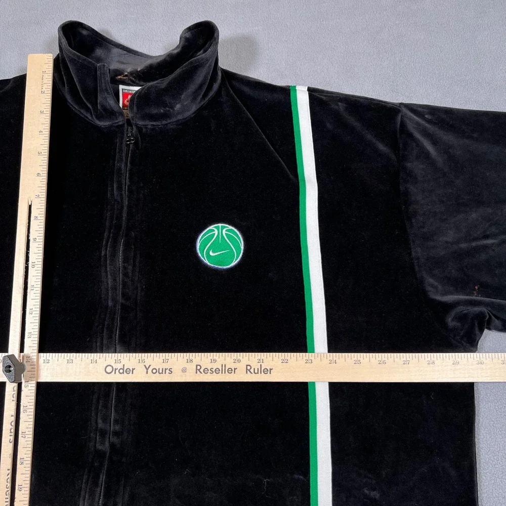 Nike Velour Track Shirt Jacket Mens 2XL Black Green‎ Basketball Velvet Warm Up